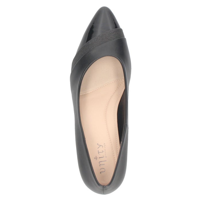 unity ユニティ パンプス ポインテッドトゥ 6ｃｍ ヒール ミドルヒール レディース 靴 黒 ラメ フォーマル 軽量 478207