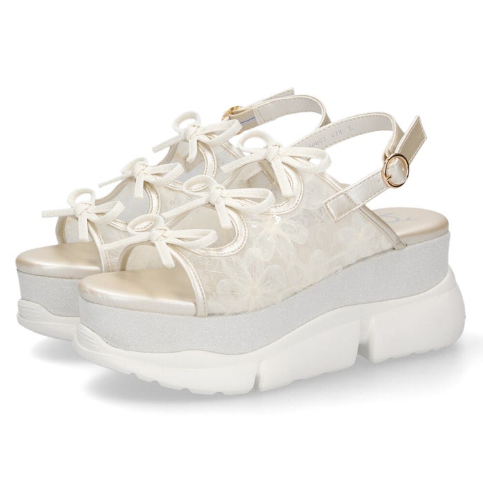 byあしながおじさん 厚底グリッターリボンサンダル レディース 靴 厚底 サンダル キラキラ リボン 可愛い 歩きやすい 8990007