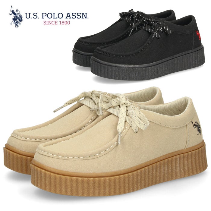 レディース カジュアルシューズ モカシン 厚底 靴 ブラック ベージュ ユーエスポロアッスン U.S. POLO ASSN. PLL00954