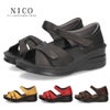 サンダル レディース 本革 カジュアル クッション性 黒 レザー 面テープ NICO 42091 日本製 歩きやすい 幅広対応