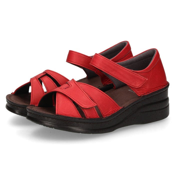 サンダル レディース 本革 カジュアル クッション性 黒 レザー 面テープ NICO 42091 日本製 歩きやすい 幅広対応