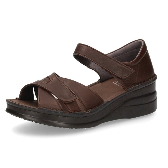 サンダル レディース 本革 カジュアル クッション性 黒 レザー 面テープ NICO 42091 日本製 歩きやすい 幅広対応