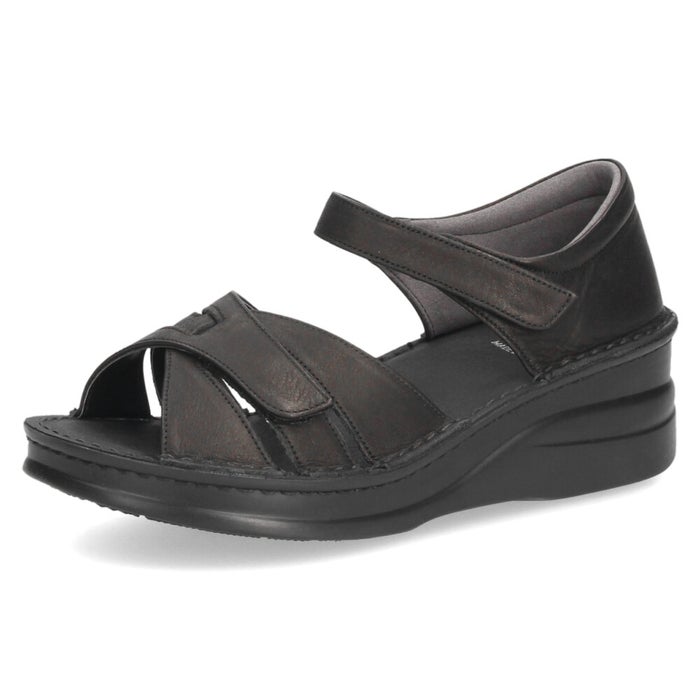 サンダル レディース 本革 カジュアル クッション性 黒 レザー 面テープ NICO 42091 日本製 歩きやすい 幅広対応