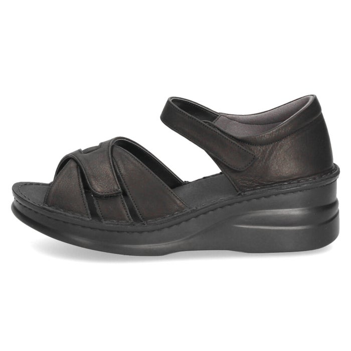 サンダル レディース 本革 カジュアル クッション性 黒 レザー 面テープ NICO 42091 日本製 歩きやすい 幅広対応