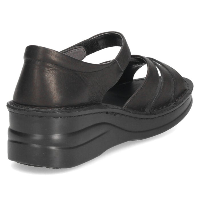 サンダル レディース 本革 カジュアル クッション性 黒 レザー 面テープ NICO 42091 日本製 歩きやすい 幅広対応