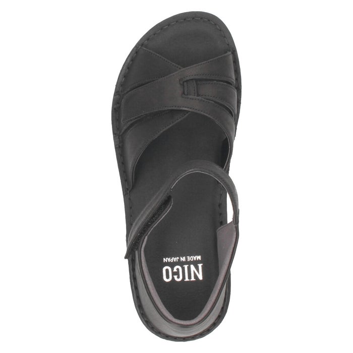 サンダル レディース 本革 カジュアル クッション性 黒 レザー 面テープ NICO 42091 日本製 歩きやすい 幅広対応