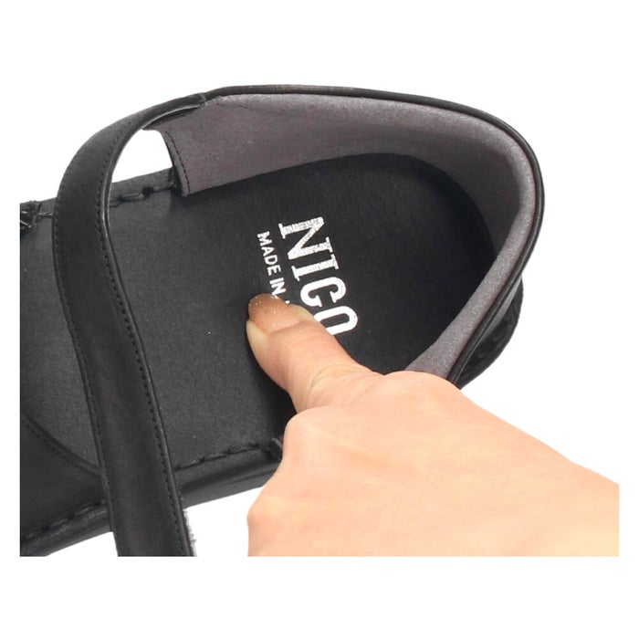 サンダル レディース 本革 カジュアル クッション性 黒 レザー 面テープ NICO 42091 日本製 歩きやすい 幅広対応