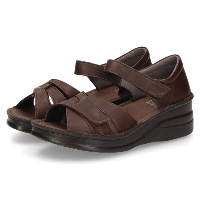 サンダル レディース 本革 カジュアル クッション性 黒 レザー 面テープ NICO 42091 日本製 歩きやすい 幅広対応