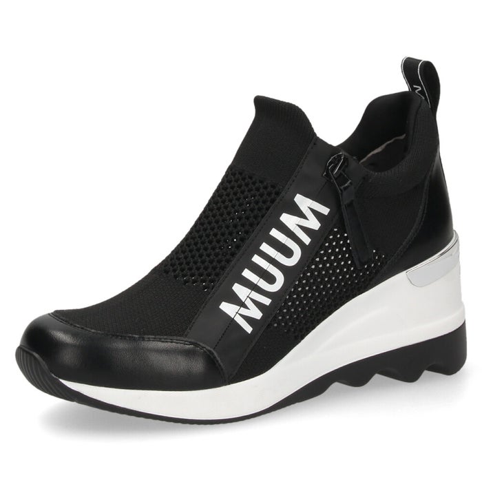 スニーカー レディース ロゴファスナー ニット素材 ウエッジソール カジュアルシューズ 厚底 美脚 クッション性 靴 ムーム WX2100 MUUM