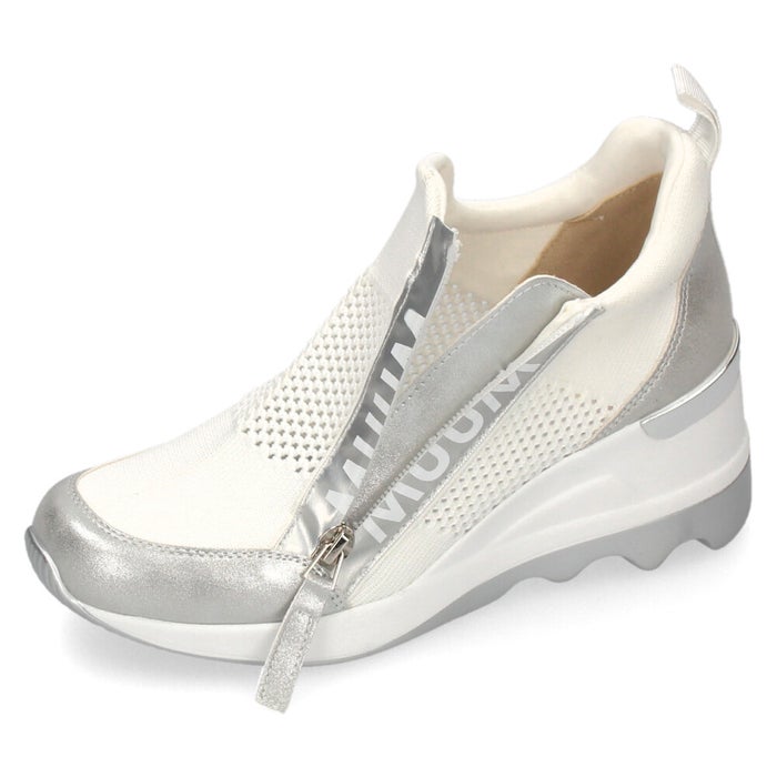 スニーカー レディース ロゴファスナー ニット素材 ウエッジソール カジュアルシューズ 厚底 美脚 クッション性 靴 ムーム WX2100 MUUM