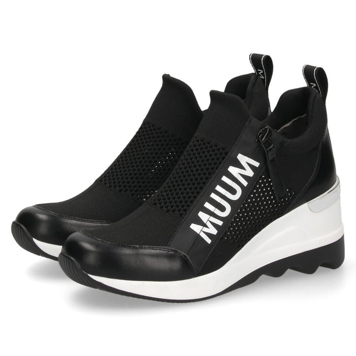 スニーカー レディース ロゴファスナー ニット素材 ウエッジソール カジュアルシューズ 厚底 美脚 クッション性 靴 ムーム WX2100 MUUM