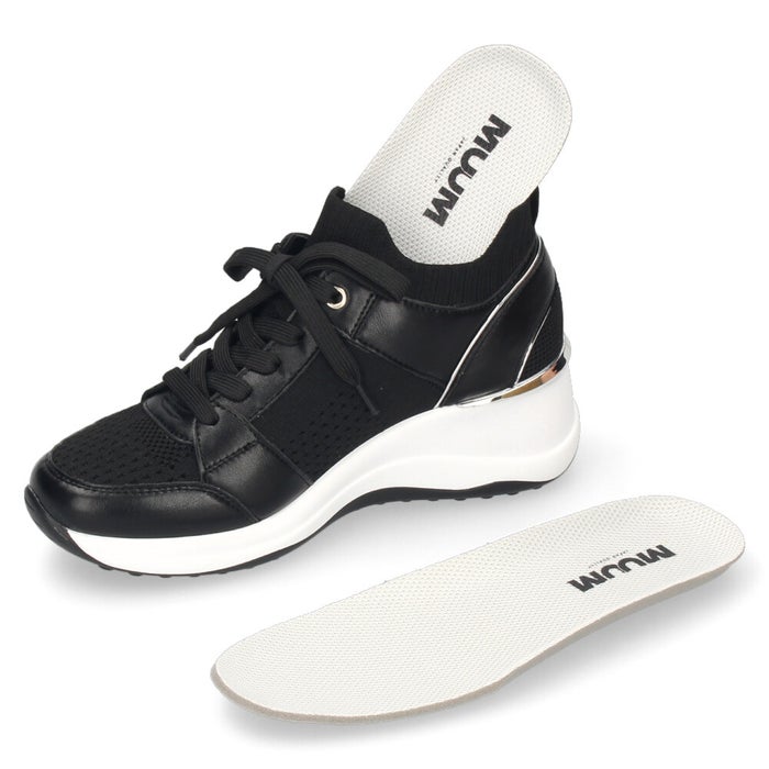 スニーカー レディース ニット素材 レースアップ ウェッジソール カジュアルシューズ 低反発カップインソール 厚底 靴 ムーム WX3120 MUUM