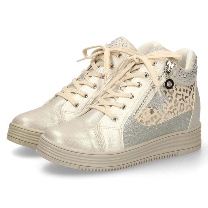 スニーカー レディース カジュアルシューズ スターモチーフ インヒール ファスナー付き 着脱簡単 美脚 足長効果 スポーティー 靴 ムーム XJ7835 MUUM