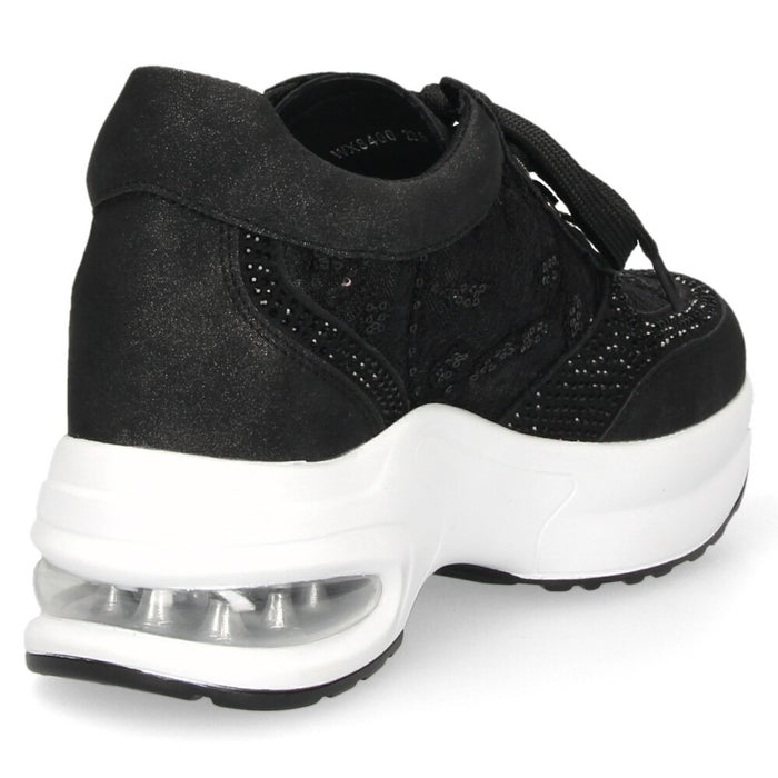 スニーカー レディース エアーソール チュールレース 透け感 カジュアルシューズ 美脚効果 厚底 軽量 ラインストーン 靴 ムーム WX8400 MUUM