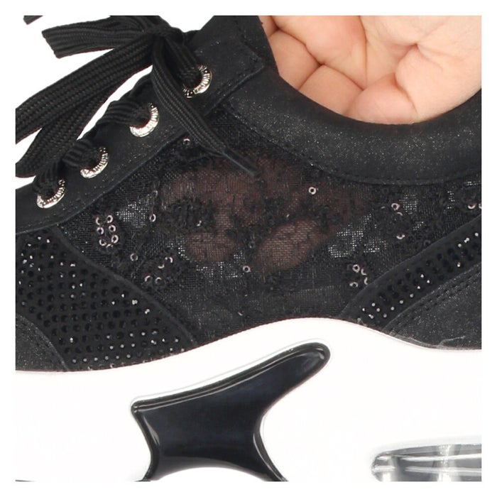 スニーカー レディース エアーソール チュールレース 透け感 カジュアルシューズ 美脚効果 厚底 軽量 ラインストーン 靴 ムーム WX8400 MUUM