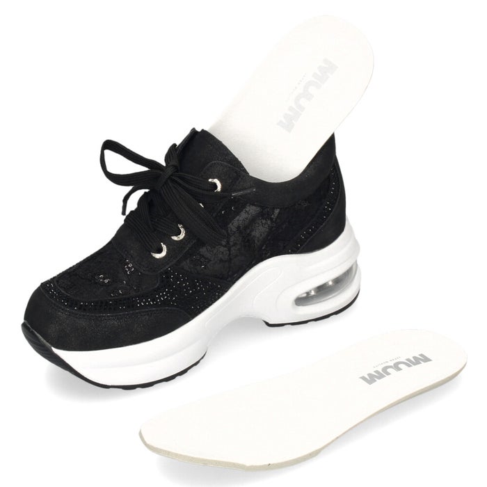 スニーカー レディース エアーソール チュールレース 透け感 カジュアルシューズ 美脚効果 厚底 軽量 ラインストーン 靴 ムーム WX8400 MUUM