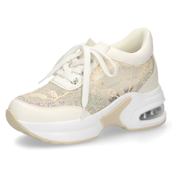 スニーカー レディース エアーソール チュールレース 透け感 カジュアルシューズ 美脚効果 厚底 軽量 ラインストーン 靴 ムーム WX8400 MUUM