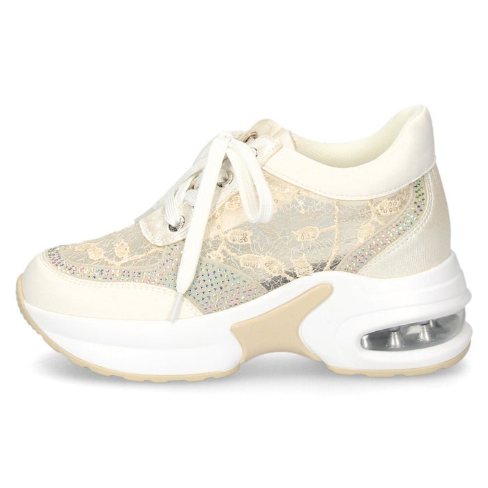 スニーカー レディース エアーソール チュールレース 透け感 カジュアルシューズ 美脚効果 厚底 軽量 ラインストーン 靴 ムーム WX8400 MUUM