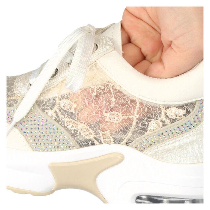 スニーカー レディース エアーソール チュールレース 透け感 カジュアルシューズ 美脚効果 厚底 軽量 ラインストーン 靴 ムーム WX8400 MUUM