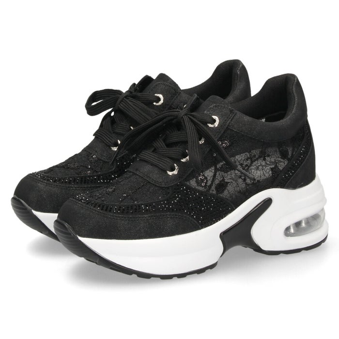 スニーカー レディース エアーソール チュールレース 透け感 カジュアルシューズ 美脚効果 厚底 軽量 ラインストーン 靴 ムーム WX8400 MUUM