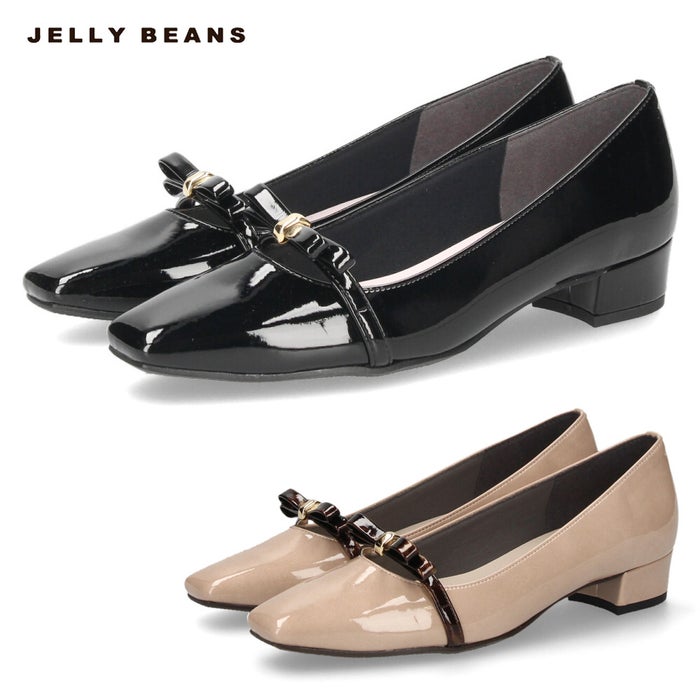 レディース パンプス ジェリービーンズ ブラック 黒 オーク はっ水 雨の日 リボン ストラップ  ローヒール 晴雨兼用 履きやすい レイン対応 日本製 靴 シューズ JELLY BEANS 325-59134