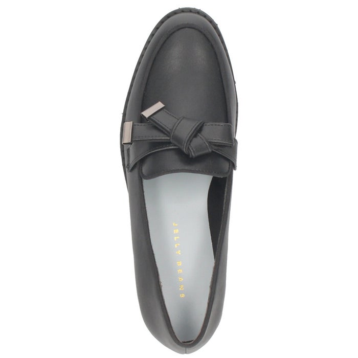 レディース ローファー ジェリービーンズ ブラック 黒 アイボリー ノットリボン 厚底 ボリュームソール 履きやすい 靴 シューズ JELLY BEANS 325-59134