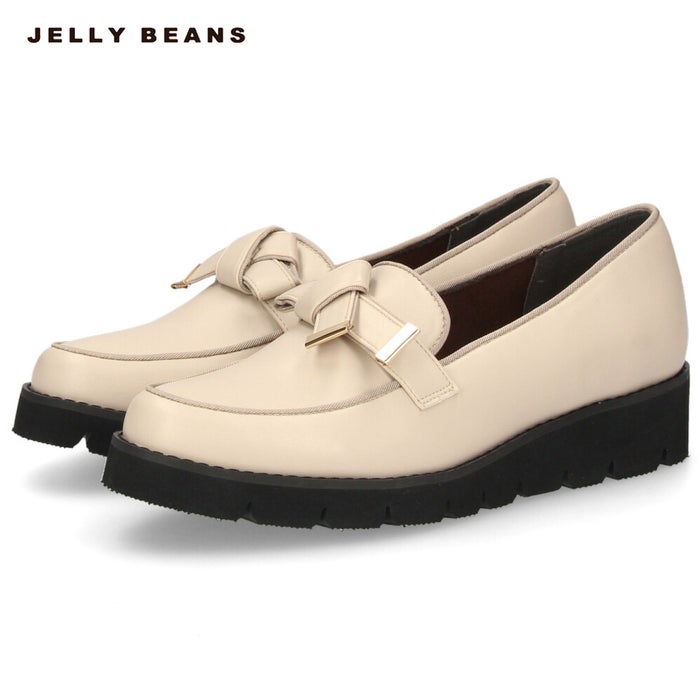 レディース ローファー ジェリービーンズ ブラック 黒 アイボリー ノットリボン 厚底 ボリュームソール 履きやすい 靴 シューズ JELLY BEANS 325-59134
