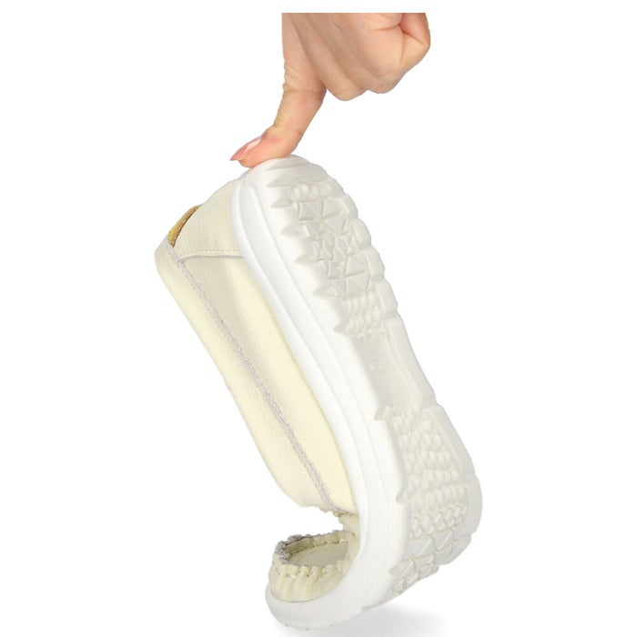 スリッポン レディース スニーカー 靴 シューズ 本革 レザー ４E 幅広 カジュアル NICO 2501 日本製 ホワイト イエロー