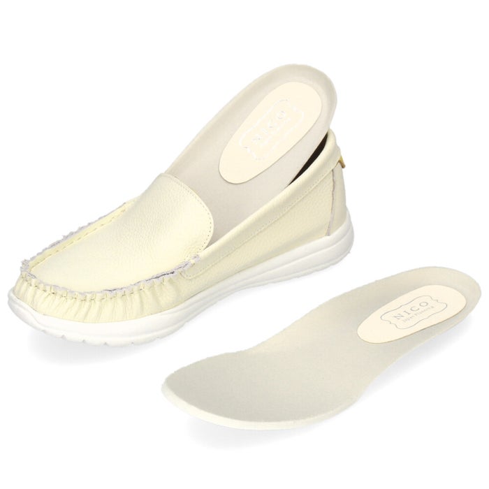 スリッポン レディース スニーカー 靴 シューズ 本革 レザー ４E 幅広 カジュアル NICO 2501 日本製 ホワイト イエロー