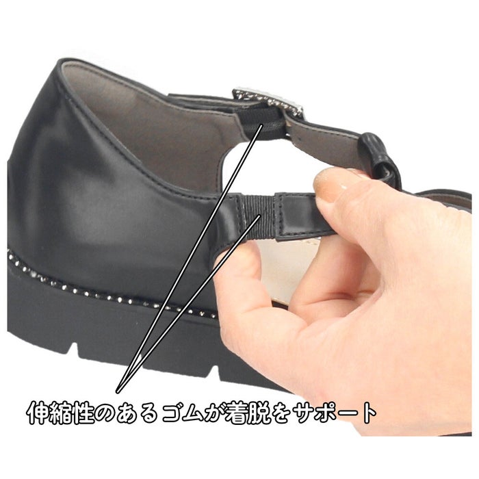 サンダル レディース ラインストーン付きグルカサンダル 幅広 3E 耐滑 歩きやすい 厚底 エレカワ 黒 ブラック アイボリー Parade パレード 7651