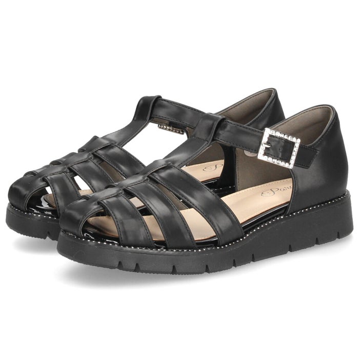 サンダル レディース ラインストーン付きグルカサンダル 幅広 3E 耐滑 歩きやすい 厚底 エレカワ 黒 ブラック アイボリー Parade パレード 7651