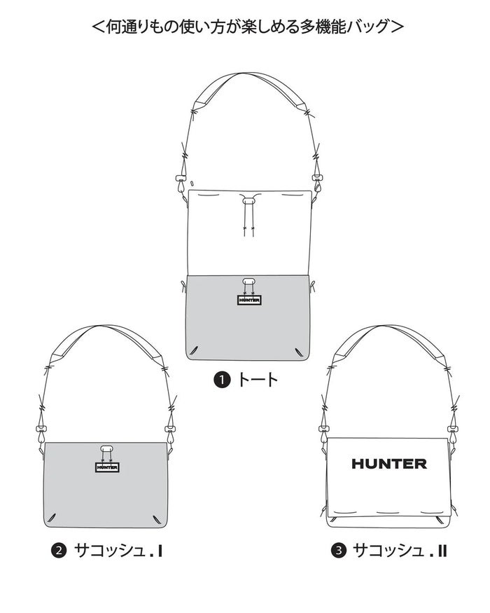 ハンター ショルダーバッグ トートバッグ HUNTER トラベル マルチファンクション サコッシュ 軽量 撥水 旅行 2WAY UBX7124NRS