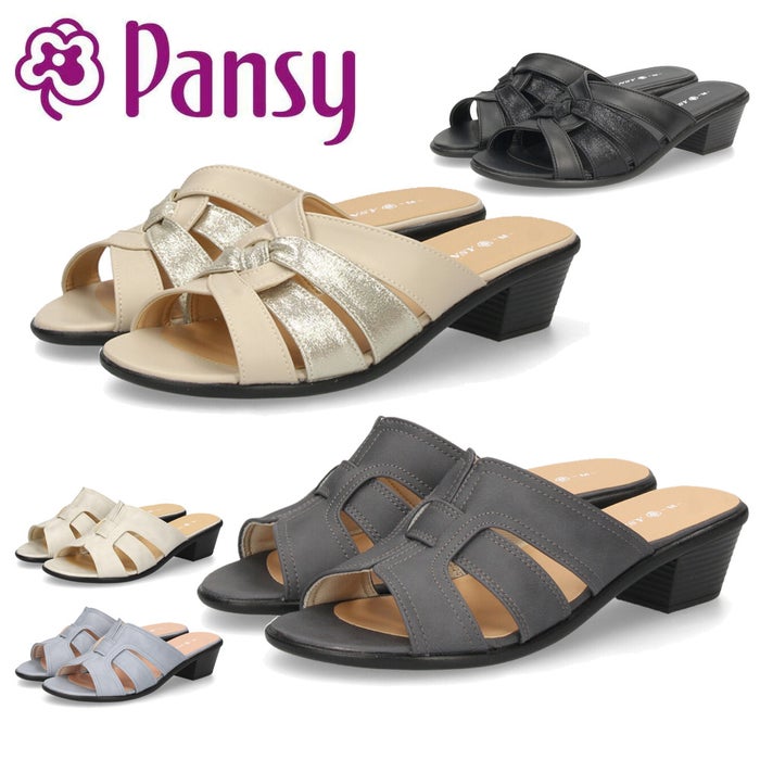 ミュール サンダル レディース 屈曲性 安定 クッション性 高反発 4.5cmヒール Pansy 6640 6641 ブラック 黒 歩きやすい 履きやすい