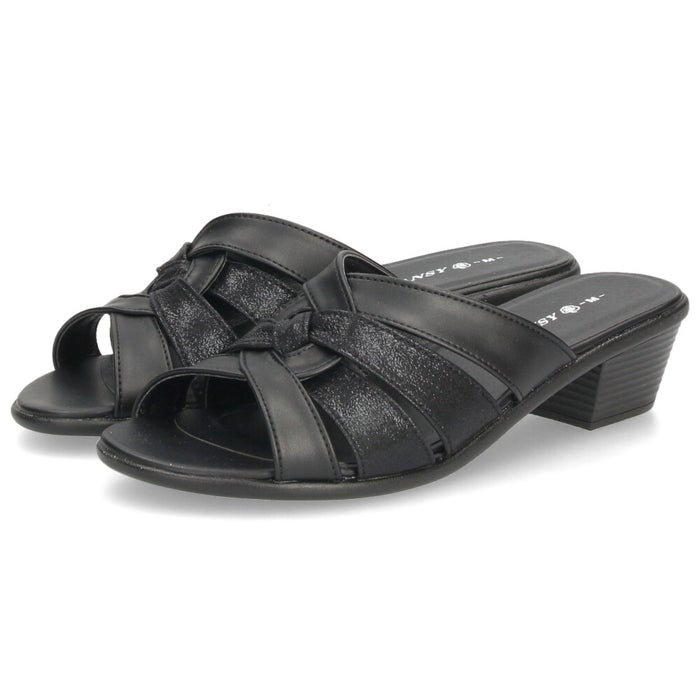 ミュール サンダル レディース 屈曲性 安定 クッション性 高反発 4.5cmヒール Pansy 6640 6641 ブラック 黒 歩きやすい 履きやすい