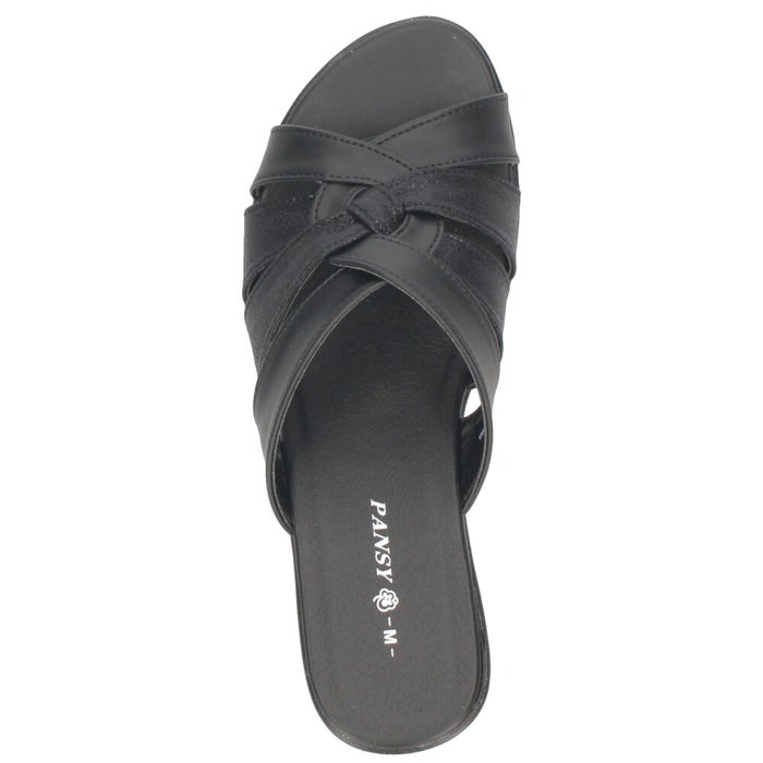 ミュール サンダル レディース 屈曲性 安定 クッション性 高反発 4.5cmヒール Pansy 6640 6641 ブラック 黒 歩きやすい 履きやすい