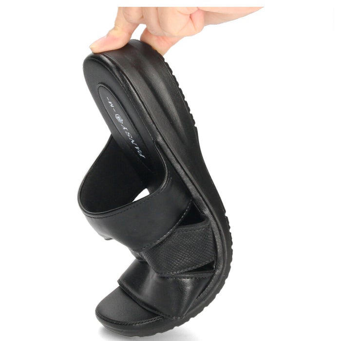 サンダル レディース つっかけ 疲れない 歩きやすい 軽量 ローヒール Pansy パンジー 6733 黒 ブラック ライトゴールド