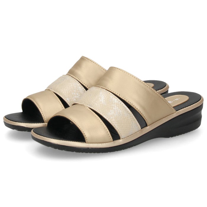 サンダル レディース つっかけ 疲れない 歩きやすい 軽量 ローヒール Pansy パンジー 6733 黒 ブラック ライトゴールド