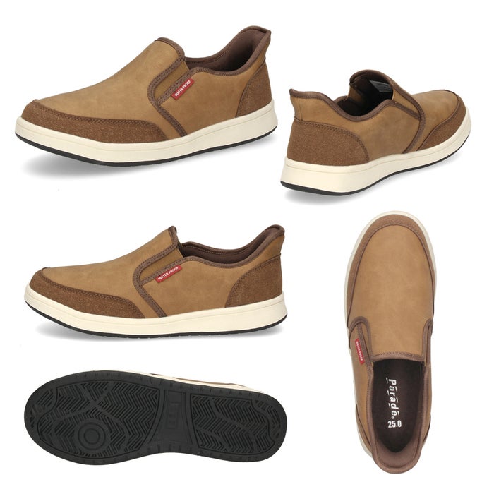 スリッポン スニーカー メンズ カジュアル ハンズフリー 立ったまま履ける 防水 軽量 ゴム紐 履きやすい 靴 黒 ブラック ネイビー ブラウン Parade パレード 楽すぽっ 1992WRP 1993WRP