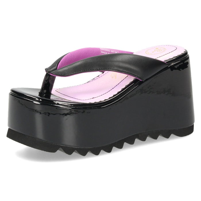 ヨースケ 厚底サンダル レディース 下駄風 トングサンダル 幅広 ボタニカル 刺繍 和柄 浴衣 9.5cmヒール 歩きやすい スタイルアップ ブラック 黒 シャークソール YOSUKE 4450092