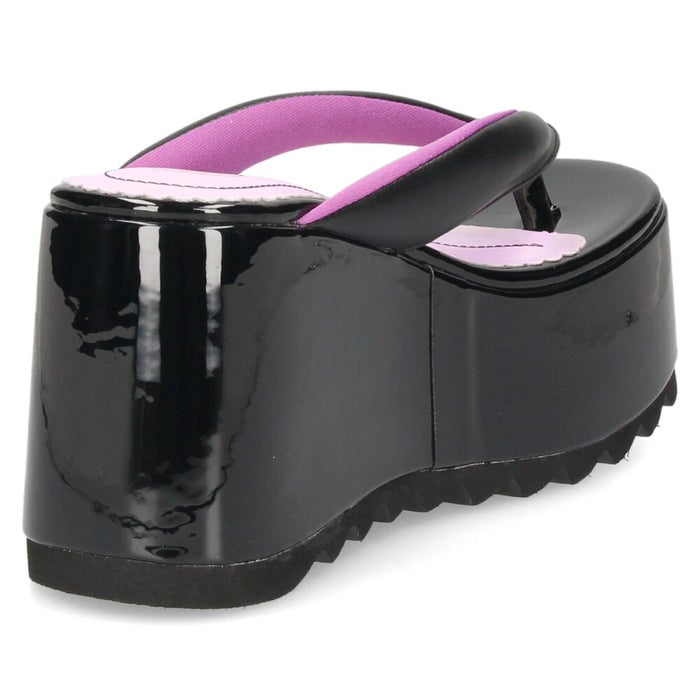 ヨースケ 厚底サンダル レディース 下駄風 トングサンダル 幅広 ボタニカル 刺繍 和柄 浴衣 9.5cmヒール 歩きやすい スタイルアップ ブラック 黒 シャークソール YOSUKE 4450092