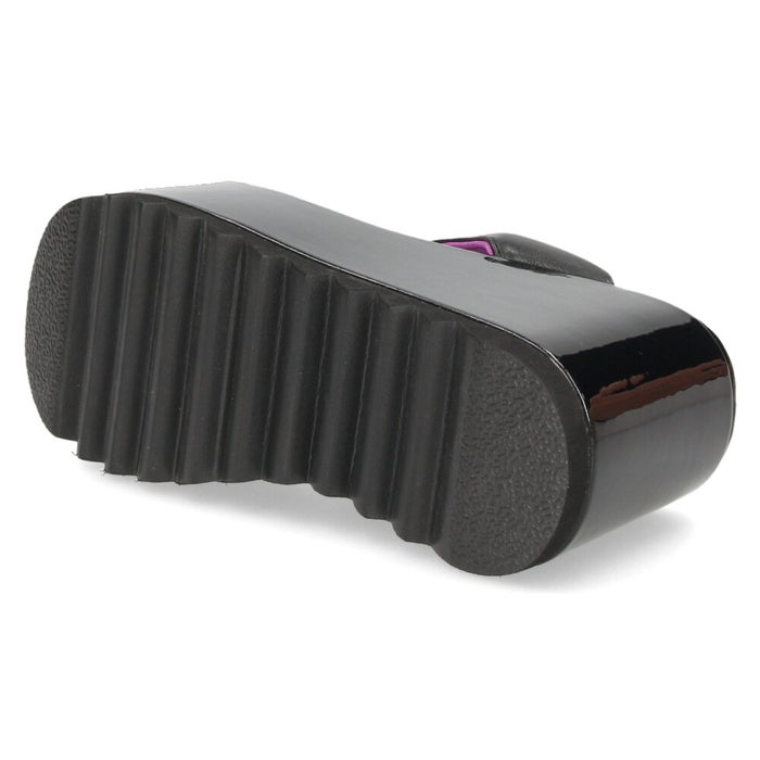 ヨースケ 厚底サンダル レディース 下駄風 トングサンダル 幅広 ボタニカル 刺繍 和柄 浴衣 9.5cmヒール 歩きやすい スタイルアップ ブラック 黒 シャークソール YOSUKE 4450092