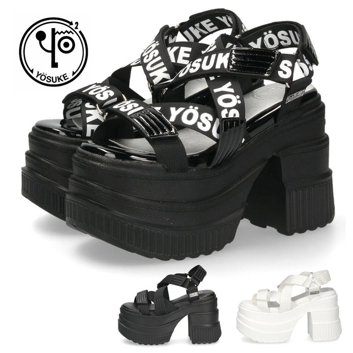 ヨースケ 厚底サンダル レディース プラットフォーム ストラップサンダル 幅広 12cmヒール 歩きやすい スタイルアップ ブラック 黒 ホワイト 盛れる 靴 YOSUKE 4460109