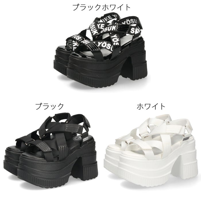 ヨースケ 厚底サンダル レディース プラットフォーム ストラップサンダル 幅広 12cmヒール 歩きやすい スタイルアップ ブラック 黒 ホワイト 盛れる 靴 YOSUKE 4460109