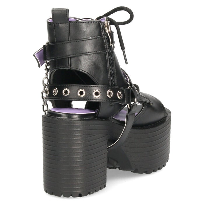 サンダル レディース 厚底 ブーツサンダル 幅広 ３E 黒 ヨースケ 靴 YOSUKE 4450035 ブラック タンクソール チャンキーヒール チェーンベルト レースアップ 2WAY　