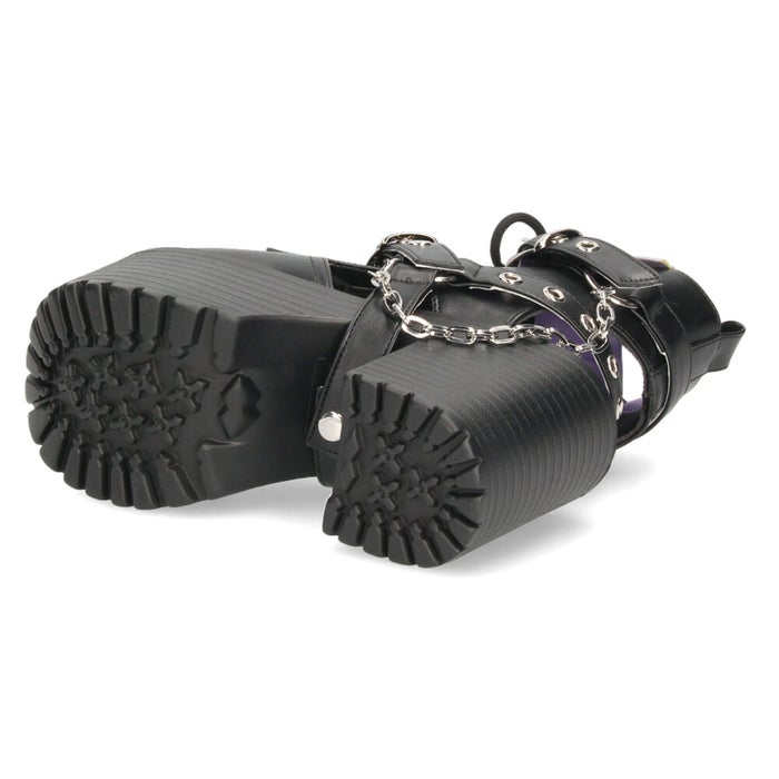 サンダル レディース 厚底 ブーツサンダル 幅広 ３E 黒 ヨースケ 靴 YOSUKE 4450035 ブラック タンクソール チャンキーヒール チェーンベルト レースアップ 2WAY　