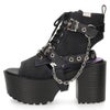 サンダル レディース 厚底 ブーツサンダル 幅広 ３E 黒 ヨースケ 靴 YOSUKE 4450035 ブラック タンクソール チャンキーヒール チェーンベルト レースアップ 2WAY　
