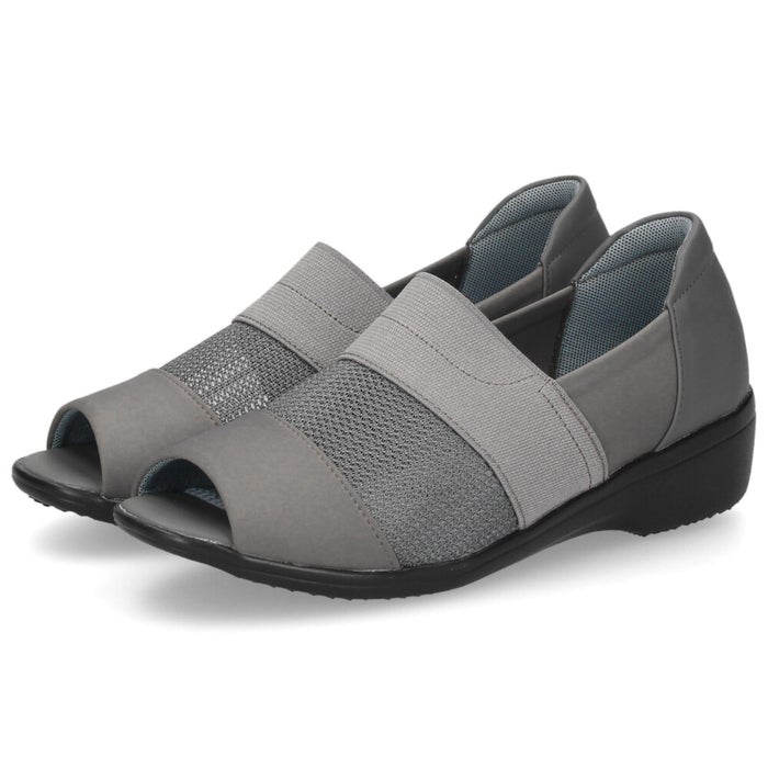 オープントゥ サマーシューズ カジュアル 靴 コンフォート シューズ 幅広 3E 軽量 通気性 メッシュ パンジー Pansy 4482 ブラック 黒 グレー ギフト