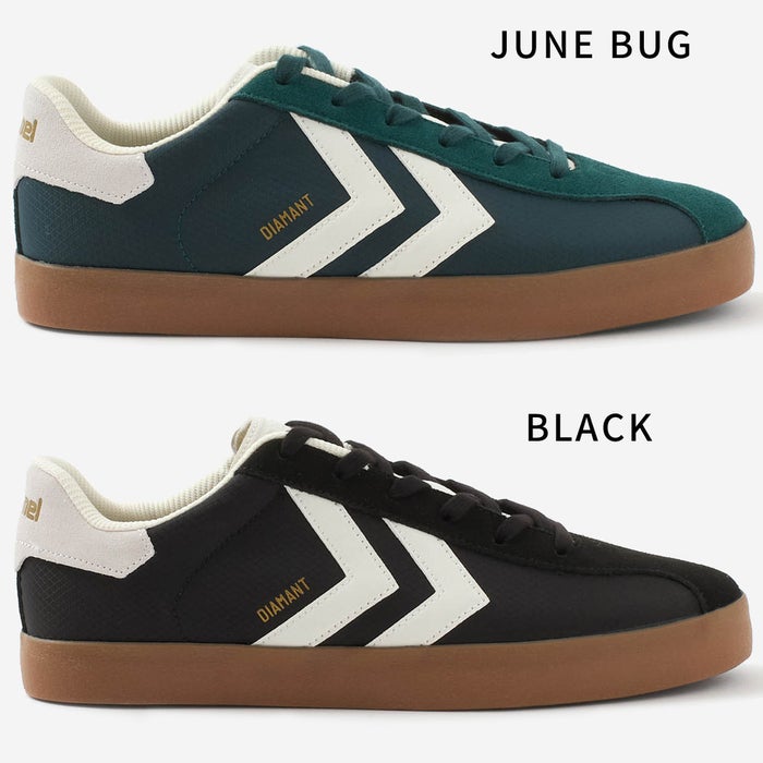 ヒュンメル スニーカー メンズ レディース DIAMANT LX-E RS HM226230 hummel 靴 ローカット シューズ スエード 黒 ブラック 緑