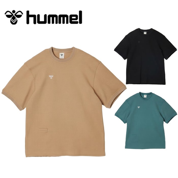 ヒュンメル PLAY ワッフルTシャツ メンズ 吸汗速乾 ロゴ刺繍 hummel PLAY HAP4238 無地 ブラック ベージュ グリーン