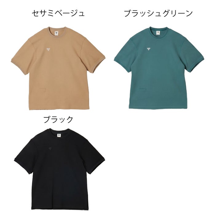 ヒュンメル PLAY ワッフルTシャツ メンズ 吸汗速乾 ロゴ刺繍 hummel PLAY HAP4238 無地 ブラック ベージュ グリーン